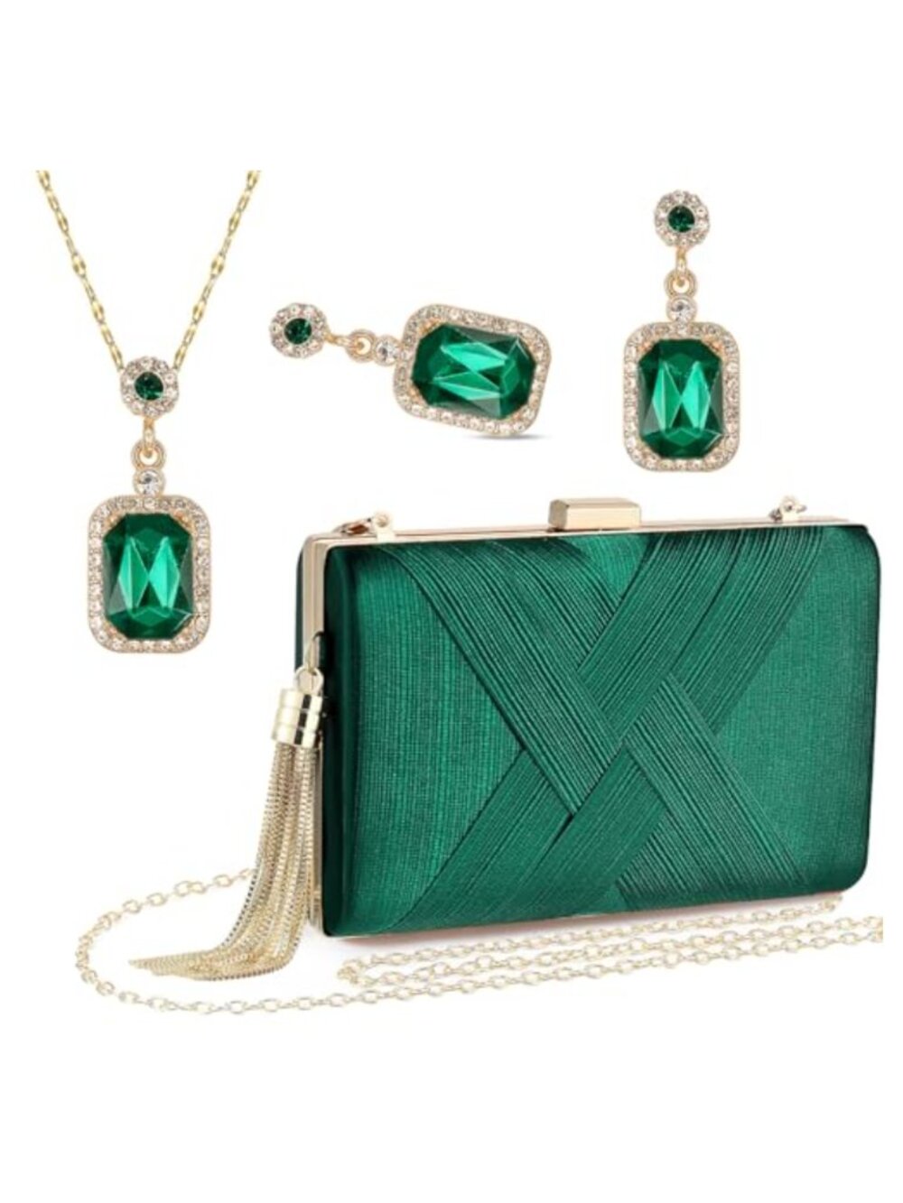 Rhinestone Clutch Purse & Jewelry Set with Necklace & Earrings